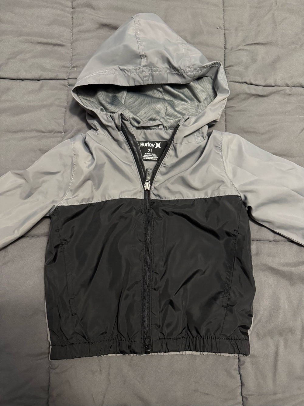 Hurley Kids Hooded Colorblock Rain Jacket - Black & Gray